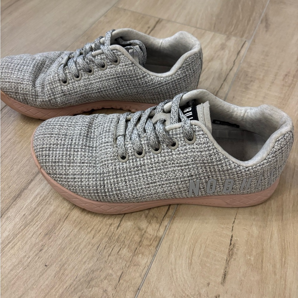 NOBULL Gray Knit Sneakers with Blush Pink Sole